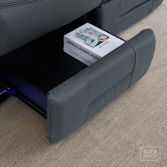 3 Seater Cinema Sofa in Grey Genuine Leather | Hi-Tech Couch with Power Recline + Power Headrests + Wireless Charging + Speakers | Sicily | The Sofa Shop
