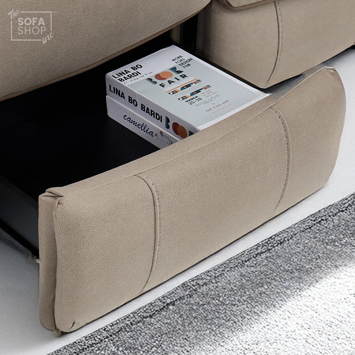 3 Seater Hi-Tech Electric Recliner Sofa In Beige Fabric | Adjustable Headrests & Bluetooth Speakers & USB-C | Florence | The Sofa Shop