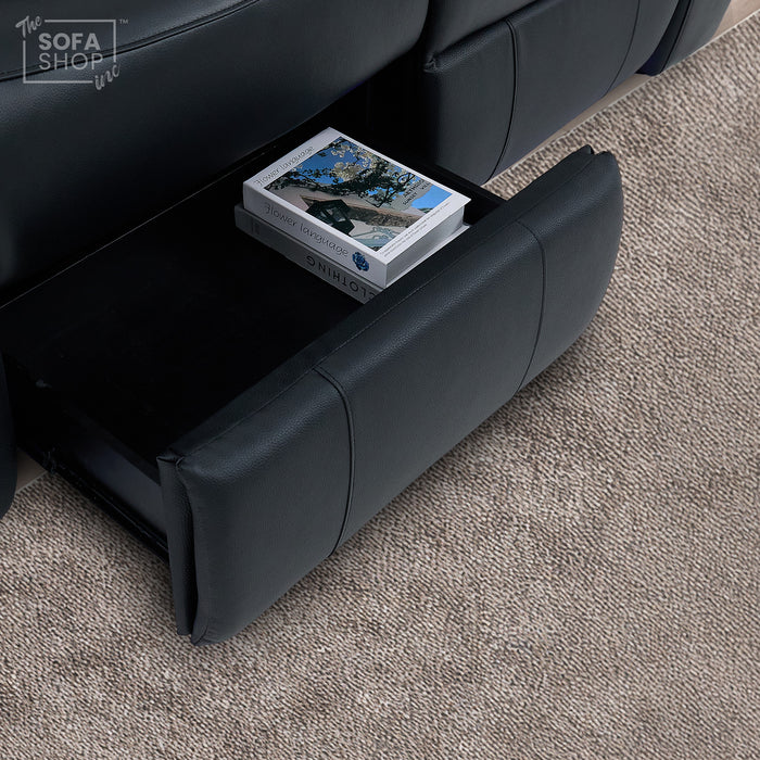 3 Seater Cinema Sofa in Black Real Leather | Hi-Tech Cinema Sofa with Vibration Massage, Heated Lumbar, Bluetooth Speakers, Heating & Cooling Cupholders | Capri | The Sofa Shop