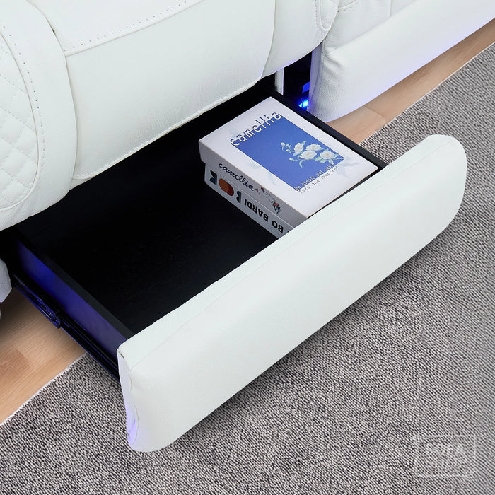3 Seater Real Leather Electric Recliner Cinema Sofa in White | Massage, Heat, Bluetooth, Fold-Down Table & Cooling Cup Holders | Napoli | The Sofa Shop