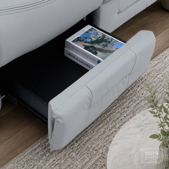 3 Seater Cinema Sofa in Light Grey Genuine Leather | Hi-Tech Couch with Power Recline + Power Headrests + Wireless Charging + Speakers | Sicily | The Sofa Shop