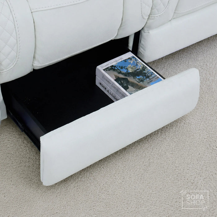3 Seater Cinema Sofa in White Genuine Leather | Hi-Tech Cinema Sofa with Power Recline + Power Headrests + Vibration + Sockets + Base Storage | Napoli | The Sofa Shop