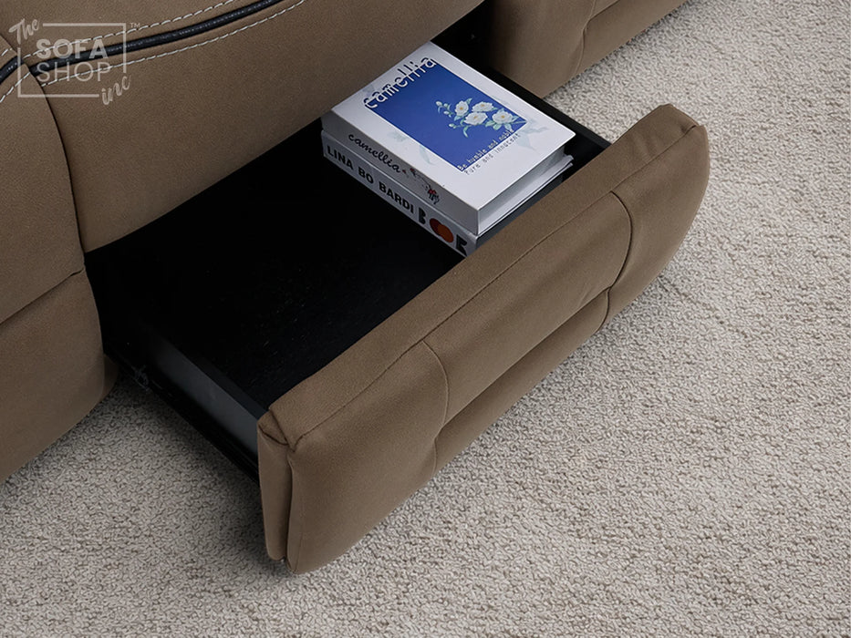 3+2+1 Piece Electric Home Cinema Sofa Set | Fabric Couch Suite Package In Brown | Hi-Tech Sofa Set with Cupholders + Console + Power + Massage + Speakers | Tuscany