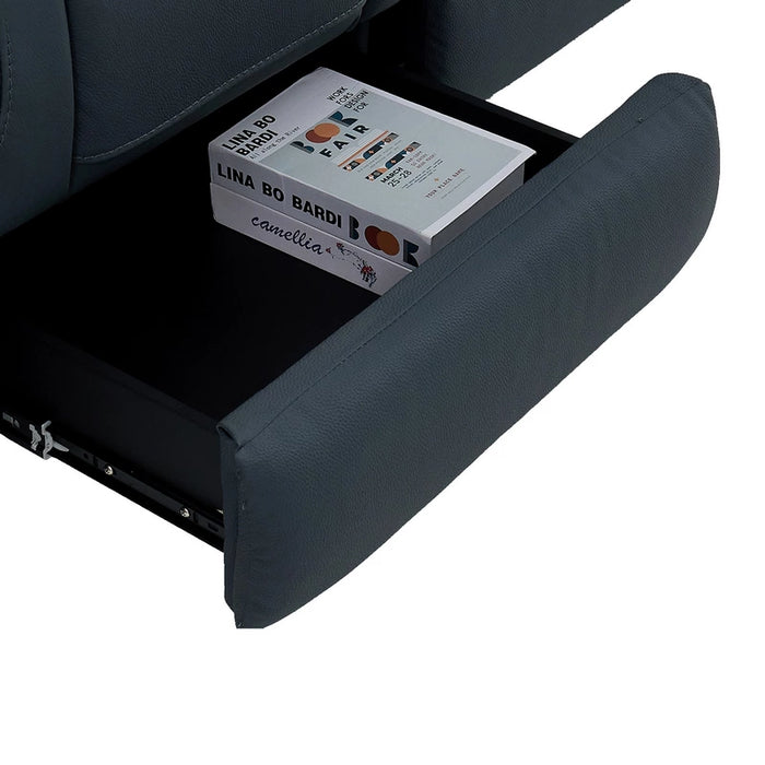 3 Seater Electric Recliner Cinema Sofa in Blue Genuine Leather with Massage, Drop-Down Table, Cup Holders, Power Recliner, USB Ports & Storage Box | Napoli