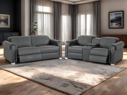 3+2 Electric Recliner Sofa Set with Power Headrest, USB Charging Ports, Cup Holders | Grey Genuine  Leather Sofa | Turin | The Sofa Shop