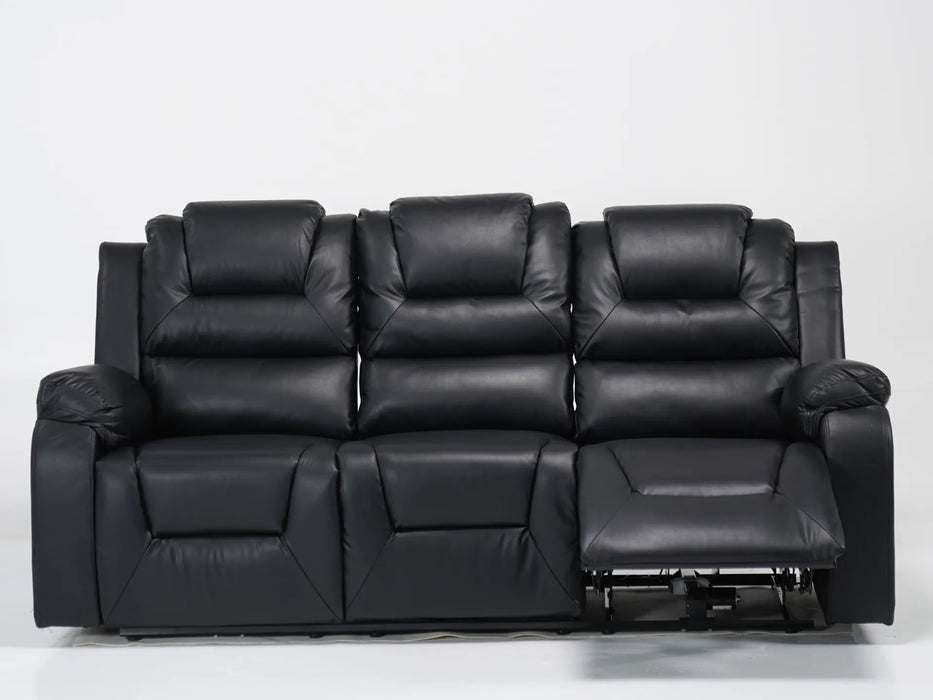 3 Seater Electric Recliner Sofa In Black Leather | Left Front Panel Stitching Loose, Small Back Mark, Left & Right Seats Sunken | Veneto | Second Hand Sofas 6