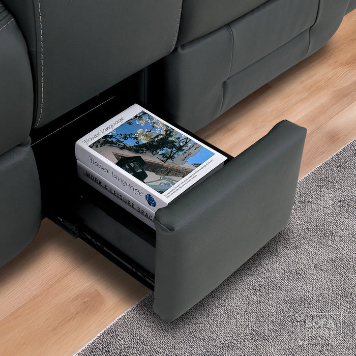 2 Seater Real Leather Electric Recliner Cinema Sofa in Grey | Massage, Heated Lumbar, Console & Cooling Cup Holders | Sicily | The Sofa Shop