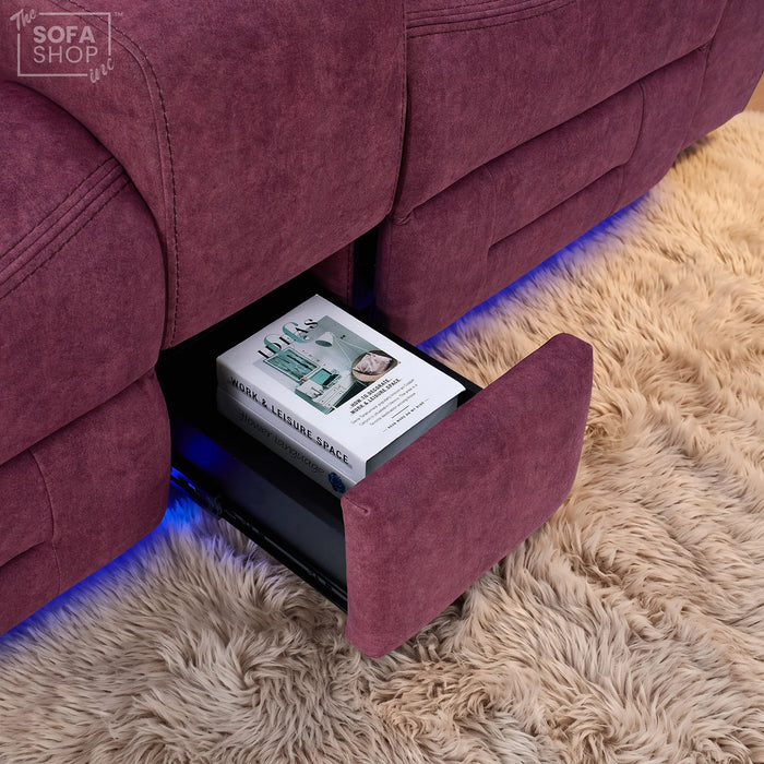 2 Seater Smart Tech Electric Recliner Cinema Sofa | Purple Fabric | Sicily