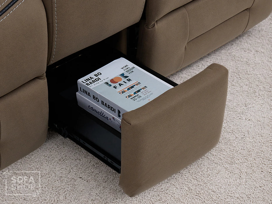 2+1 Electric Recliner Sofa Set | Cinema Sofa Package in Brown Resilience Fabric. 2 Piece Cinema Sofa | Hi-Tech Sofa Set With Massage, LED Cup Holders & USB Ports & Storage | Tuscany