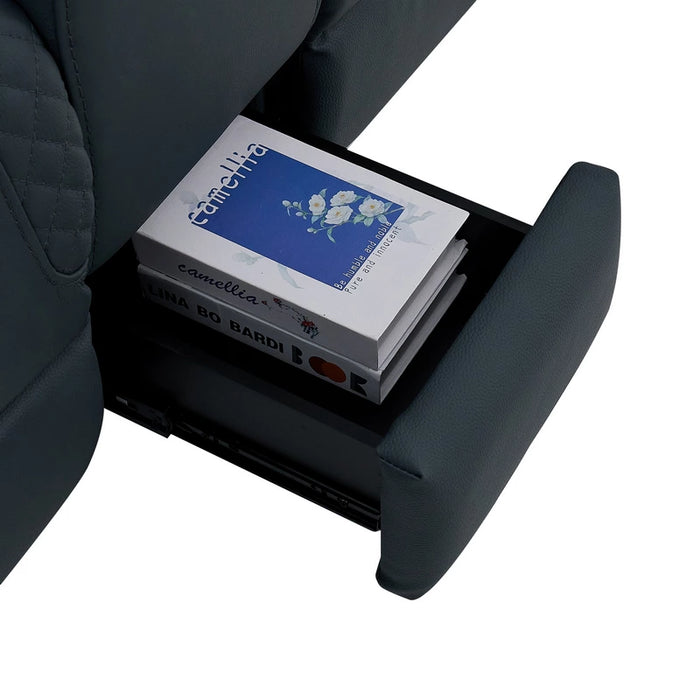 2 Seater Electric Recliner Cinema Sofa in Blue Real Leather with Massage, Heating, Cup Holders, Power Recliner, USB Ports, Socket Set & Storage Box | Blue Leather | Napoli