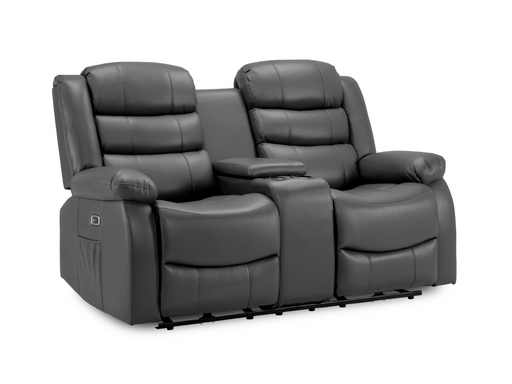 2 Seater Power Recliner Sofa | Grey Leather Electric Reclining Seats with Storage, Cup Holders, Side Pockets & USB Ports | Otto | The Sofa Shop