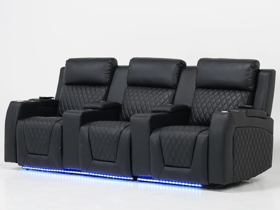 3 Seater Electric Recliner Cinema Sofa In Black Leather | Cinema Sofa | Venice Series One | Sample Sofas 49