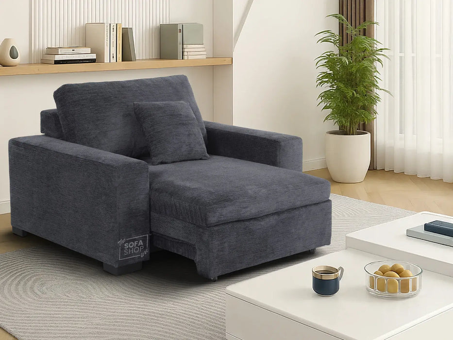Extendable Electric Sofa Bed Chair in Grey Chenille Fabric | 1 Seater Hi-Tech Sliding Couch Perfect for Home Theatre Seating | USBc Charging Ports | Palma