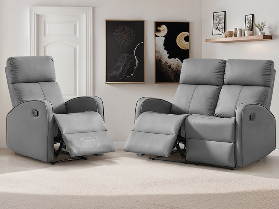 2+1 Recliner Sofa Set inc. Chair in Grey Leather - Parma