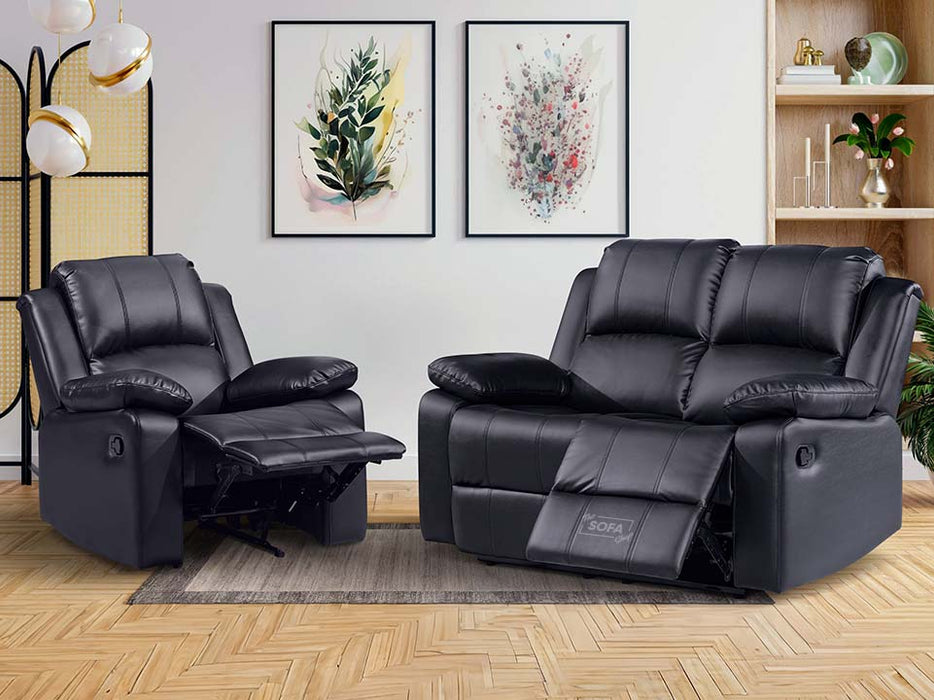 2+1 Recliner Sofa Set inc. Chair in Black Leather - Trento