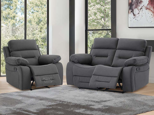 2+1 Recliner Sofa Set inc. Chair in Dark Grey Fabric - Foster