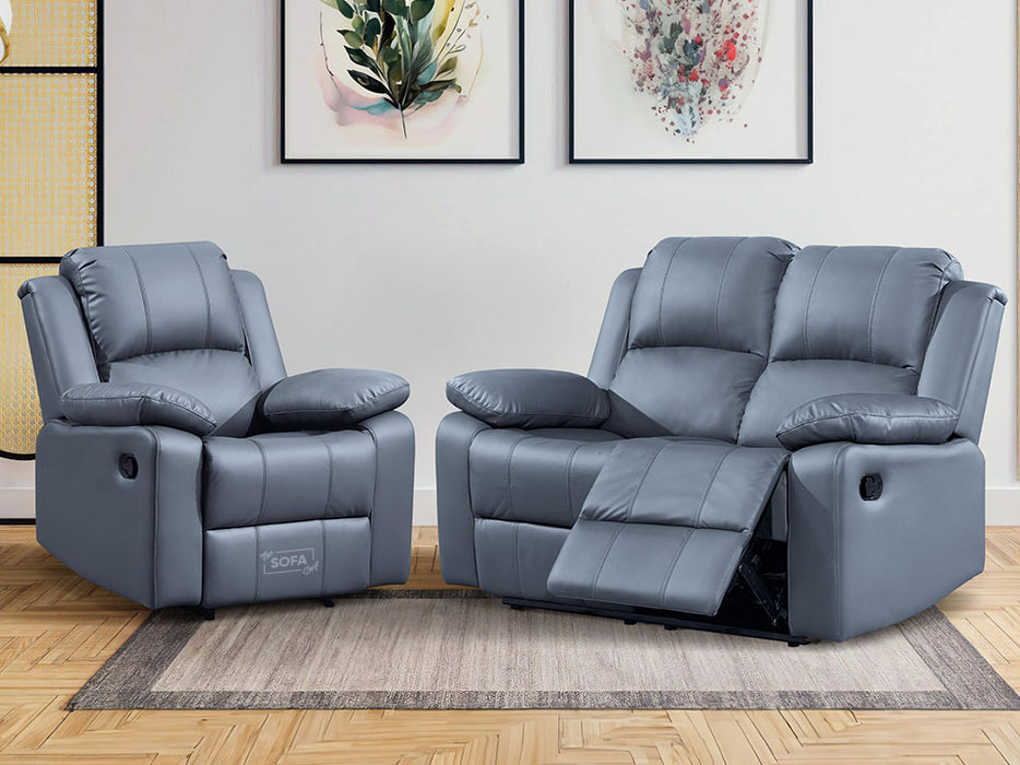 2+1 Recliner Sofa Set inc. Chair in Grey Leather - Trento