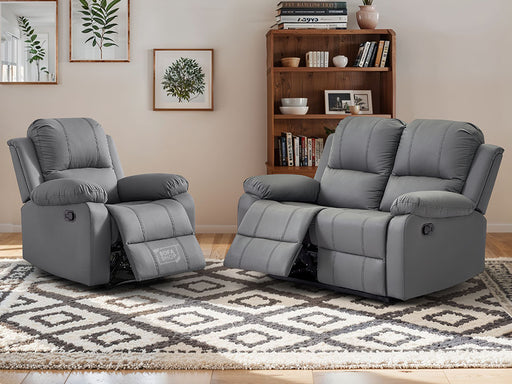 2+1 Recliner Sofa Set inc. Chair in Grey Leather - Trento