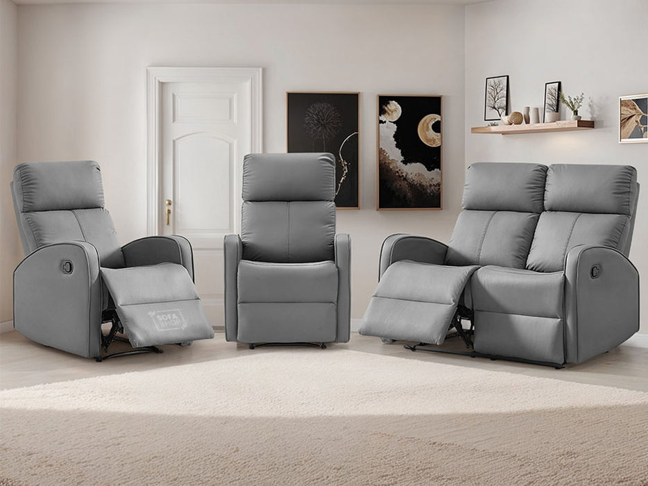 2 1 1 Recliner Sofa Set inc. Chairs in Grey Leather - 3 Piece Parma Sofa Set