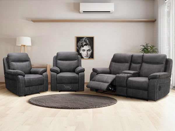 Vinson 2 1 1 Electric Recliner Sofa Set In Grey Resilience Fabric. 3 Piece Power Sofa Set With Cooling Cupholders & Speakers & Wireless Charger