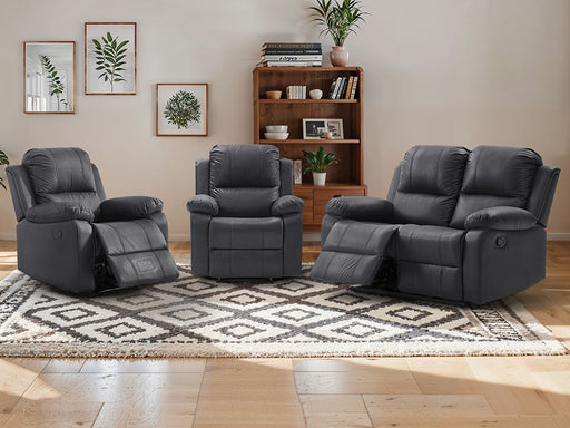 2 1 1 Recliner Sofa Set inc. Chairs in Black Leather - 3 Piece Trento Sofa Set