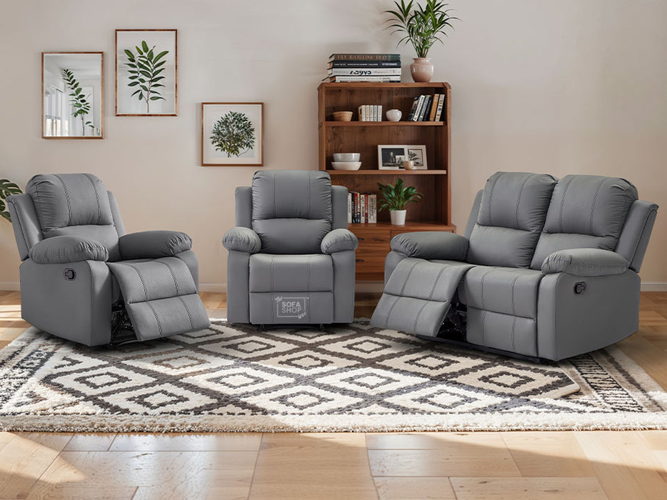 2 1 1 Recliner Sofa Set inc. Chairs in Grey Leather - 3 Piece Trento Sofa Set