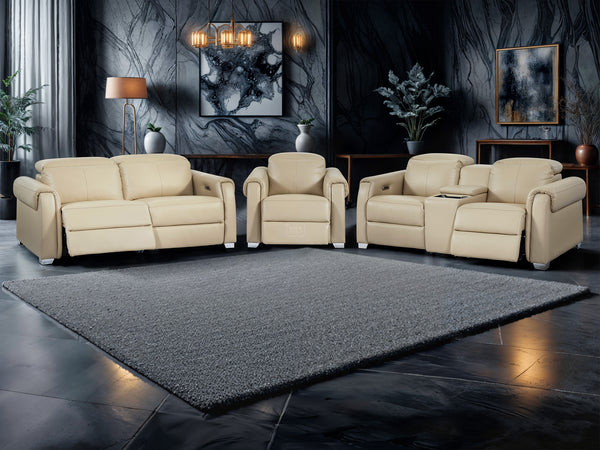 3+2+1 Power Reclining Sofa Package | Home Theatre Sofa Seats in Beige Genuine Leather with Cup Holders, USB & Storage | Turin | The Sofa Shop