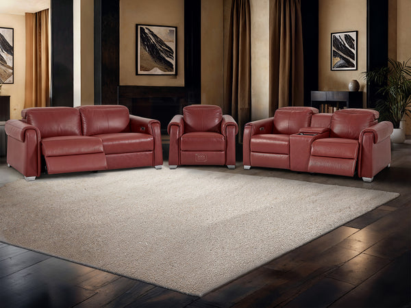 3+2+1 Genuine Leather Recliner Cinema Sofa Suite | Electric Couch Set in Red With Wireless Charger, USB & Cup Holders | Turin | The Sofa Shop