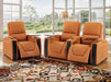 2+1 Seater Electric Recliner Sofa Set & Cinema Seats in Orange Real Leather With Led Cup Holders & USB & Tray Tables - Assisi