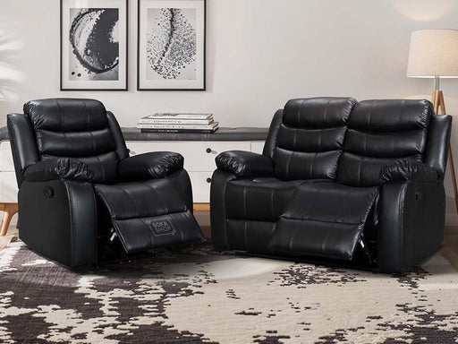 2+1 Recliner Sofa Set inc. Chair in Black Leather - Sortino