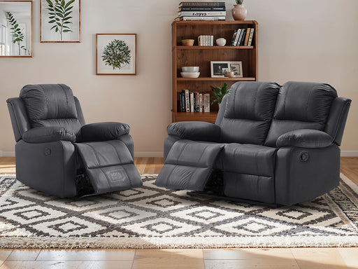 2+1 Recliner Sofa Set inc. Chair in Black Leather - Trento