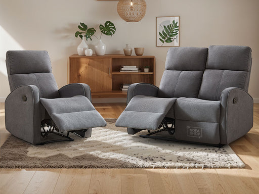 2+1 Recliner Sofa Manual in Dark Grey Fabric - 2 Piece Parma Sofa Set