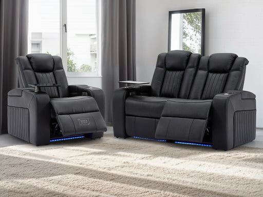 2+1 Electric Recliner Cinema Sofa Set in Black Real Leather with USB Ports, Cup Holders, Storage Boxes & Power Headrest - Capri