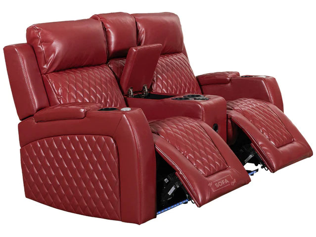 2+1 Electric Recliner Sofa Set inc. Cinema Seat in Red Leather. 2 Piece Cinema Sofa with USB Ports, Massage & Wireless Charger - Venice Series One