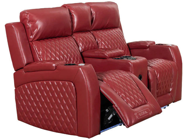 2+1 Electric Recliner Sofa Set inc. Cinema Seat in Red Leather. 2 Piece Cinema Sofa with USB Ports, Massage & Wireless Charger - Venice Series One