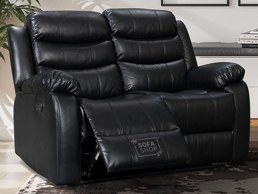 2 Seater Leather Recliner Sofa in Black - Sortino - Black Friday Sale