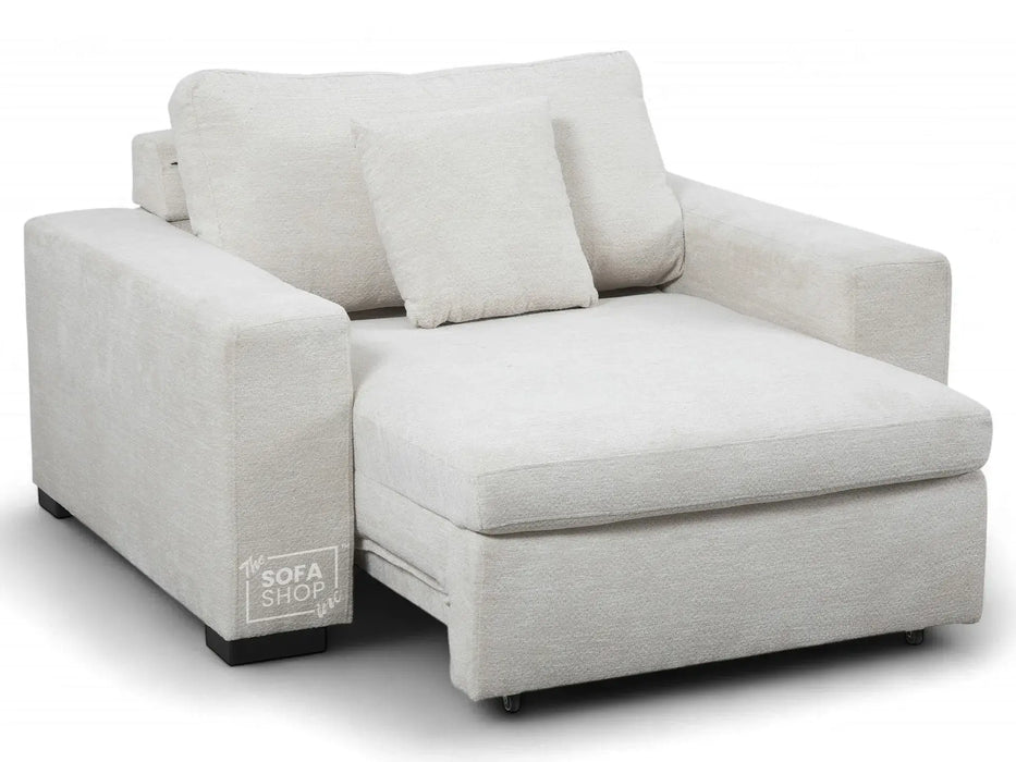 Extendable Electric Sofa Bed Chair in Cream Chenille Fabric | 1 Seat Power Sliding Sofa Bed Perfect for Home Cinema & Theatre Room | USBc + Extra Cushions - Palma