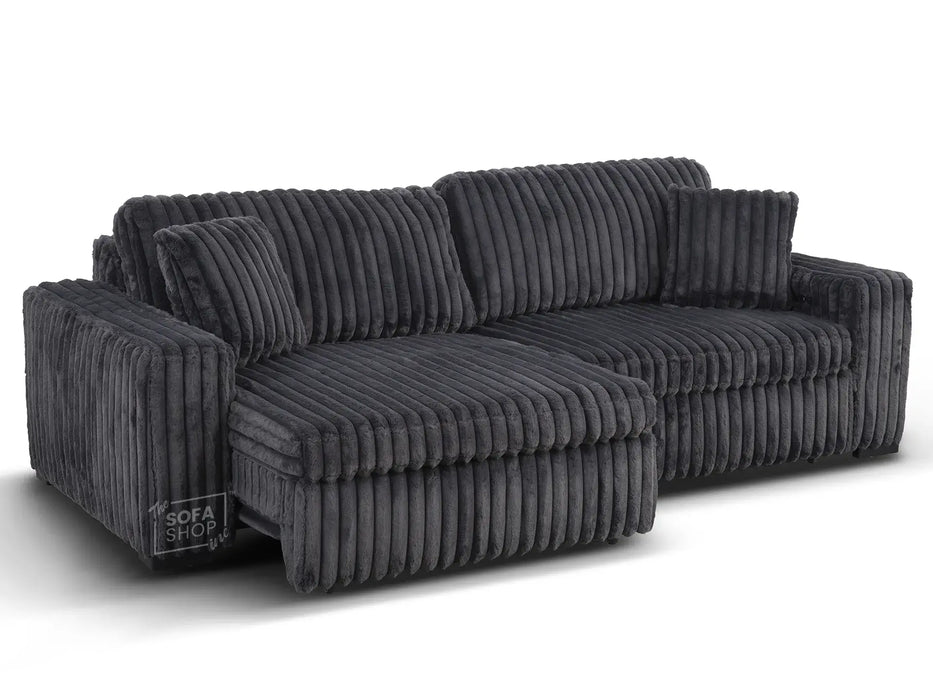Extendable Electric Sofa - Bed in Grey Corduroy Fabric | 3 Seater Smart Cinema Couch with Power Sliding Motion | USBc Charging Ports | Palma