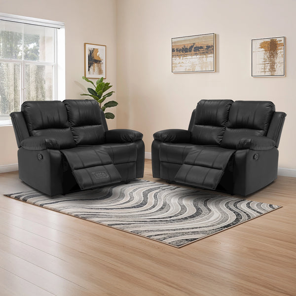 2+2 Recliner Sofa Set in Black Leather | 2 Piece Sofa Package with Durable Build & Compact Design | Ideal for Everyday Comfort | Trento | The Sofa Shop
