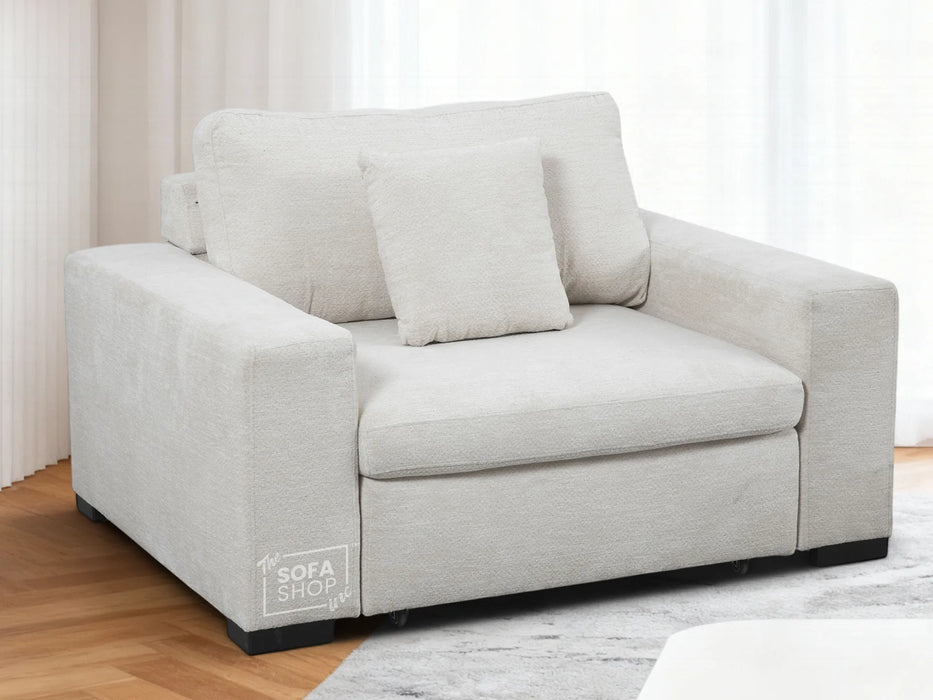 Extendable Electric Sofa Bed Chair in Cream Chenille Fabric | 1 Seat Power Sliding Sofa Bed Perfect for Home Cinema & Theatre Room | USBc + Extra Cushions - Palma