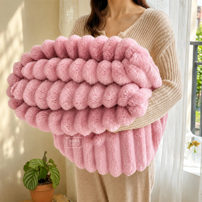 Ultra Chunky Striped Fur Throw Blanket - Hot Pink | 150 x 200cm | Fluffy Warm Cosy Throw with Ultra-Soft Fleece + Machine Washable Care – Boston | Bed, Sofa, Couch Blanket | The Sofa Shop