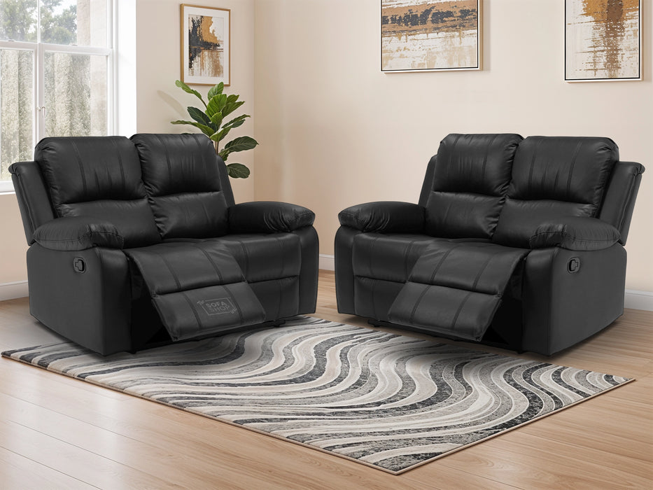 2+2 Recliner Sofa Set in Black Leather | 2 Piece Sofa Package with Durable Build & Compact Design | Ideal for Everyday Comfort | Trento | The Sofa Shop