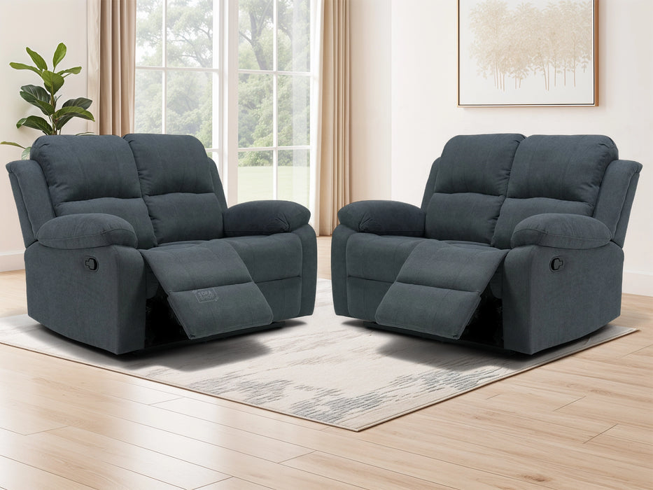 2+2 Recliner Sofa Set in Dark Grey Fabric | 2 Piece Fabric Sofa Set with Fully Reclining Seats, Easy to Clean Fabric & Compact design | Trento