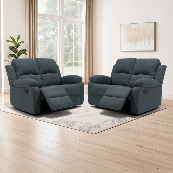 2+2 Recliner Sofa Set in Dark Grey Fabric | 2 Piece Fabric Sofa Set with Fully Reclining Seats, Easy to Clean Fabric & Compact design | Trento
