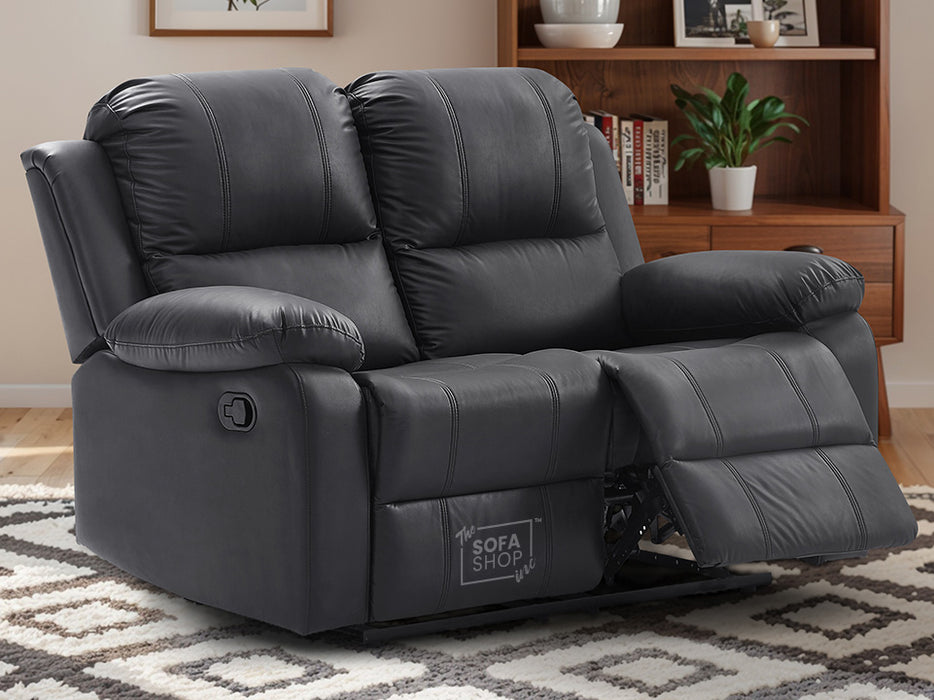 2 Seater Leather Recliner Sofa in Black - Trento