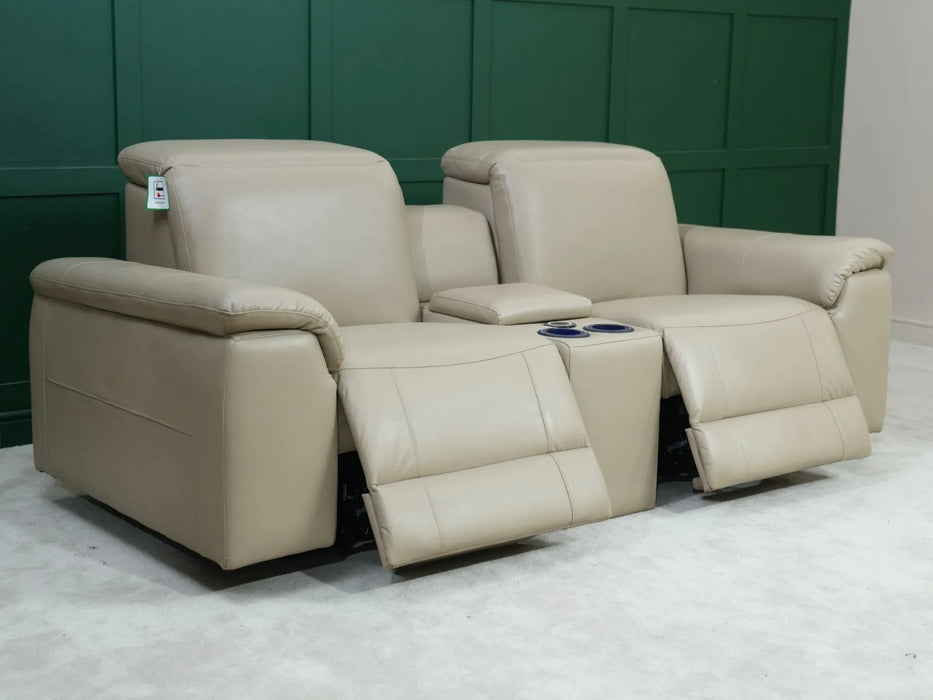 2 Seater Electric Recliner Sofa in Cream Faux Leather | Storage, Cup Holders & USB Ports | Scuff on Side Panel + No Feet | Solero | Ex Display Sofas 111