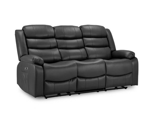 3 Seater Electric Recliner Sofa in Black Leather | Power Couch with USB Charging Ports & Side Pockets | Otto | The Sofa Shop