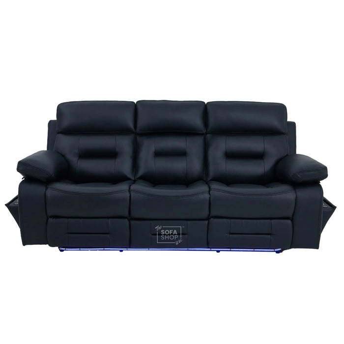3+2 Electric Recliner Sofa Set in Black Real Leather | Hi-Tech Cinema Sofa Set with Bluetooth Speakers & Multi-Link, Power Grommets, Power Headrest, Power Recliner, USB & Wireless Charging | Sicily | The Sofa Shop