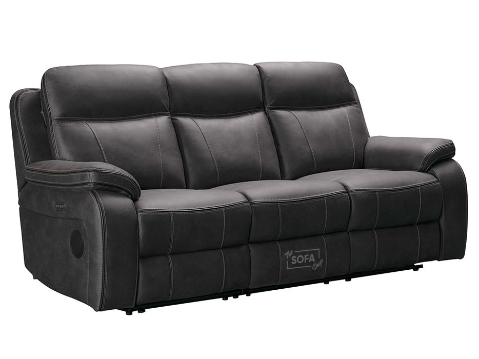 Vinson 3 2 1 Electric Recliner Sofa Set. 3 Piece Cinema Sofa Package Suite In Grey Resilience Fabric With Speakers & Power Headrests & Wireless Charger