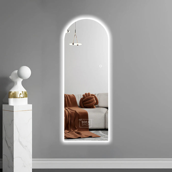 Full Length Frameless Arched Mirror with LED Lights - Free Standing Silver Mirror